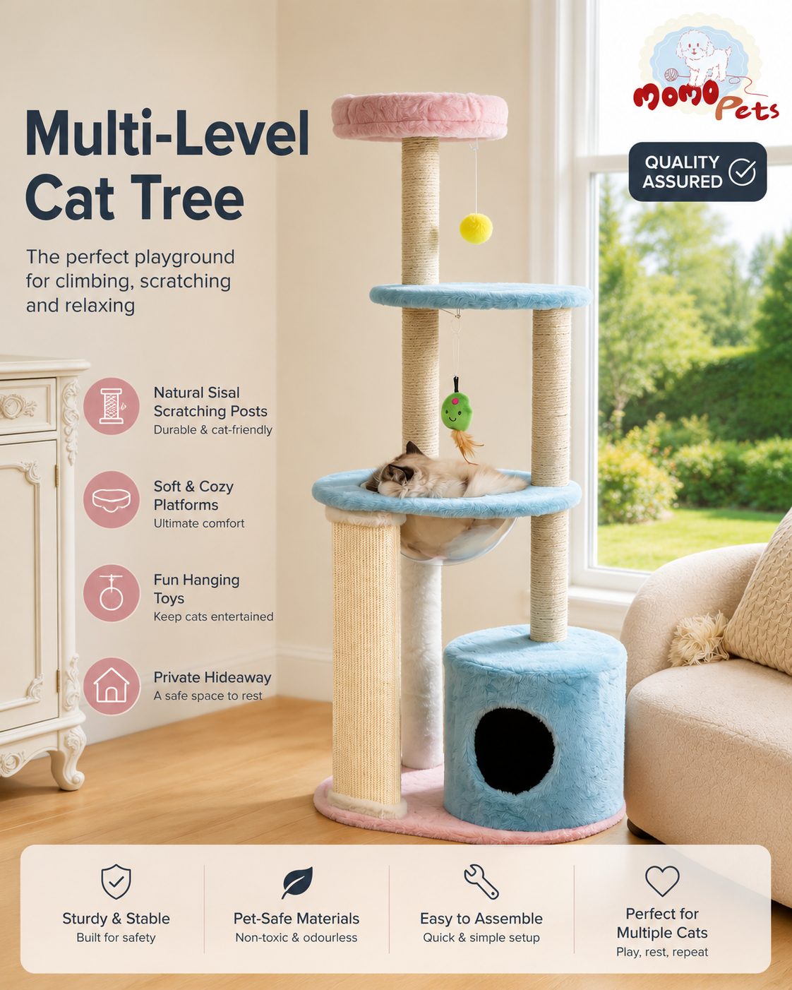 Multi-Level Cat Tree Tower with Sisal Scratching Posts